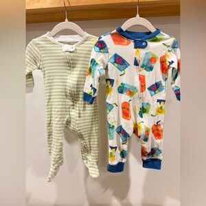 2 Piece Bundle: 3-6m Burt's Bees Striped Green and Colorful Print Pajamas